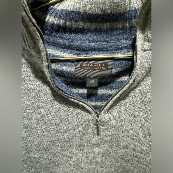 Vintage Emanuel Ungaro Lambs Wool sweater USS gray 1/4 zip warm classic winter - Picture 3 of 6